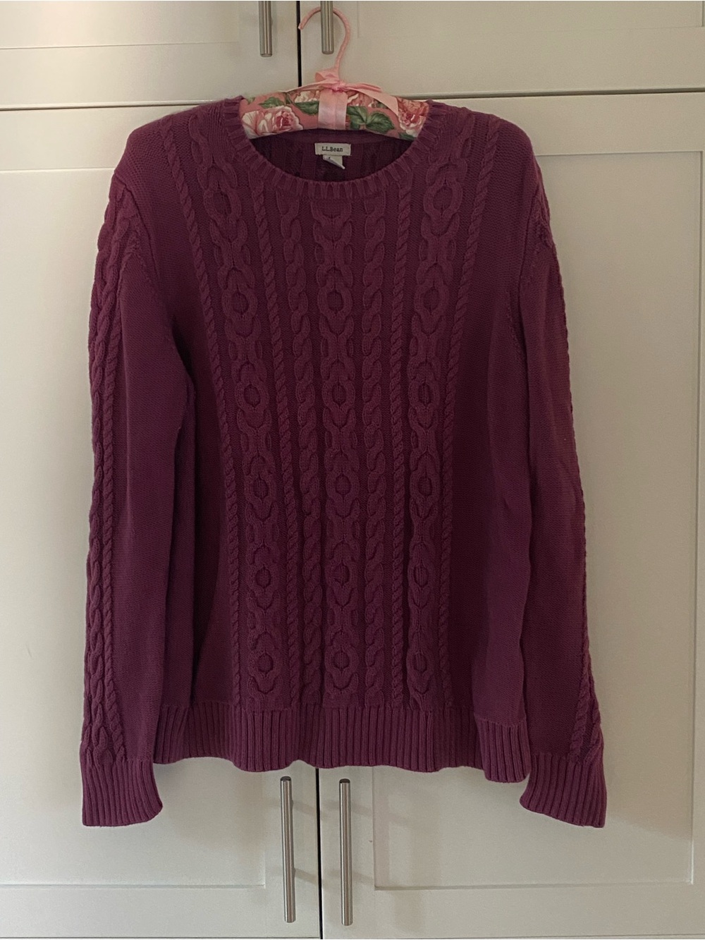 L.L. Bean Women's Cable Crew Sweater - Plum Purple
